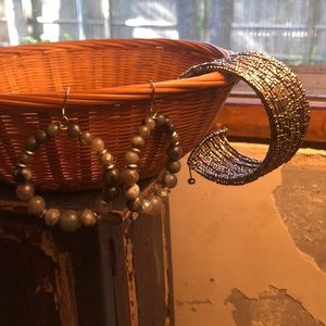 Beaded Hoop Earrings and Matching Cuff Bracelet